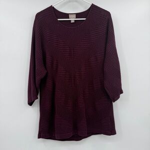 Chicos Top Women XL Purple Ribbed Knit 3/4 Dolman Sleeves Round Neck Stretch